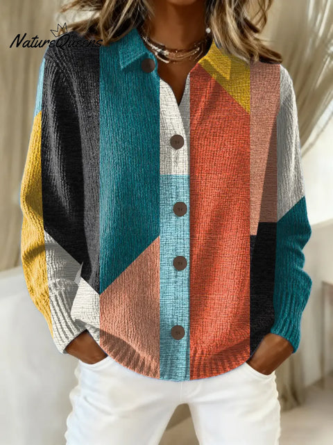 Women's Geometric Pattern Art Print Casual Cotton Knitted Sweater