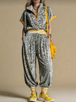 Women's Color-block Leopard Print Tracksuit