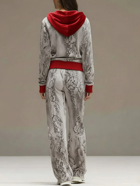 Casual Snakeskin Print Sweatshirt And Wide-leg Pants Two-piece Set