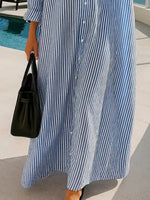 Women's Retro Striped Art Casual Vacation Cotton Linen Maxi Dress