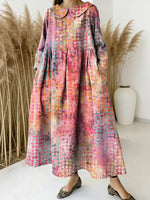 Women Abstract Pattern Art Print Casual Denim Dress