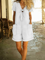 Casual Denim Romper With Front Tie Detail