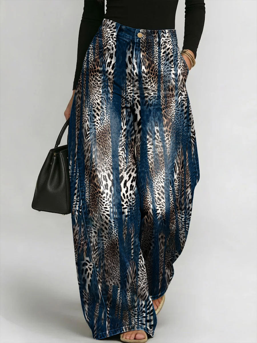 Women's Leopard Print Loose-fit Wide-leg Jeans