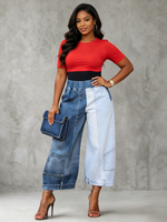 High-waisted Wide-leg Paneled Cropped Jeans