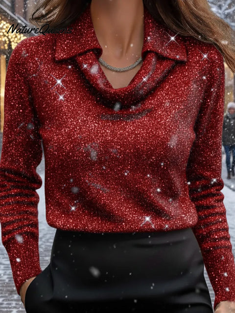Women's Elegant Cowl Neck Shiny Sweater Top