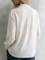 Colorful button bouquet embroidered cotton shirt