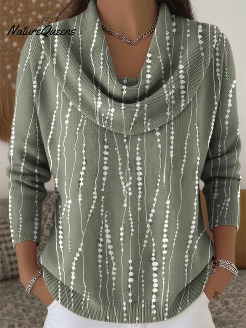 Geometric Line Decorative Patterns Women's Casual Swing Collar Long Sleeve Sweater
