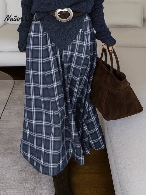 Women's Plaid Print High-waisted Casual Loose A-line Skirt
