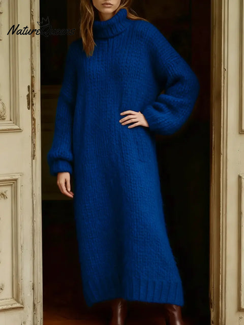 Women's High-neck Loose Long Sweater Dress