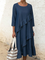 Elegant Multi-layered Ruffled Denim Cotton Dress