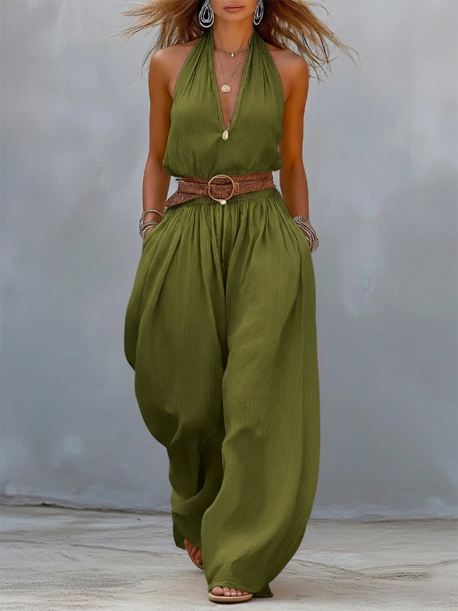 Casual Linen And Cotton Sleeveless Jumpsuit