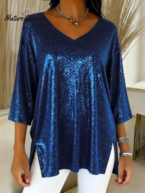 Women's Sparkly Christmas V-neck Top