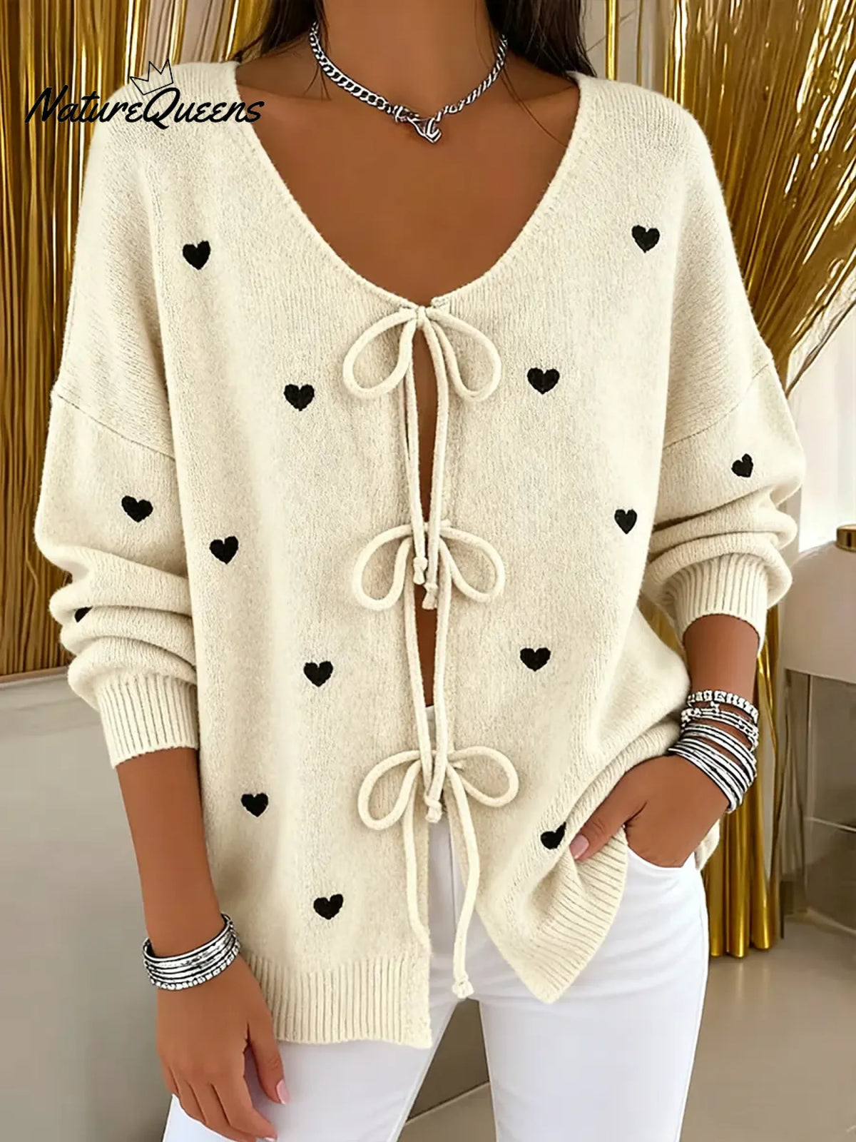 Women's Round Neck Long Sleeve Casual Loose Knit Cardigan