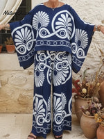 Bohemian Casual Printed Linen Top And Pants Two-piece Set