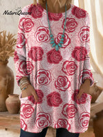 Women's Floral Pattern Art Print Casual Cotton Knitted Sweater