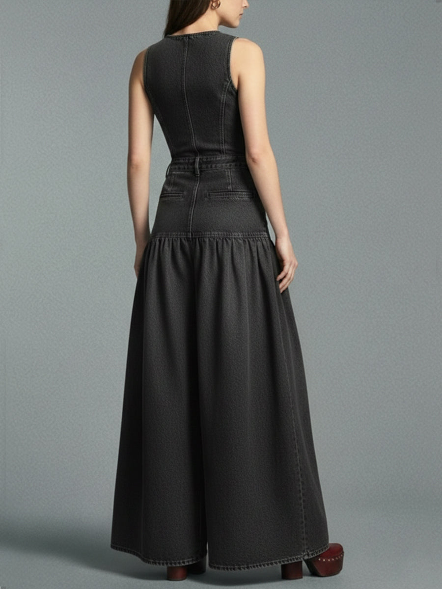 Casual Denim Wide-leg Jumpsuit
