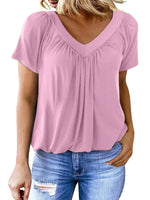 Women's Solid Color V-Neck Casual Cotton T-shirt
