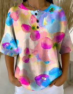 Women's Retro Multicolor Gradient Patchwork Abstraction Patterns Art Print Casual Waffle Cotton Shirt