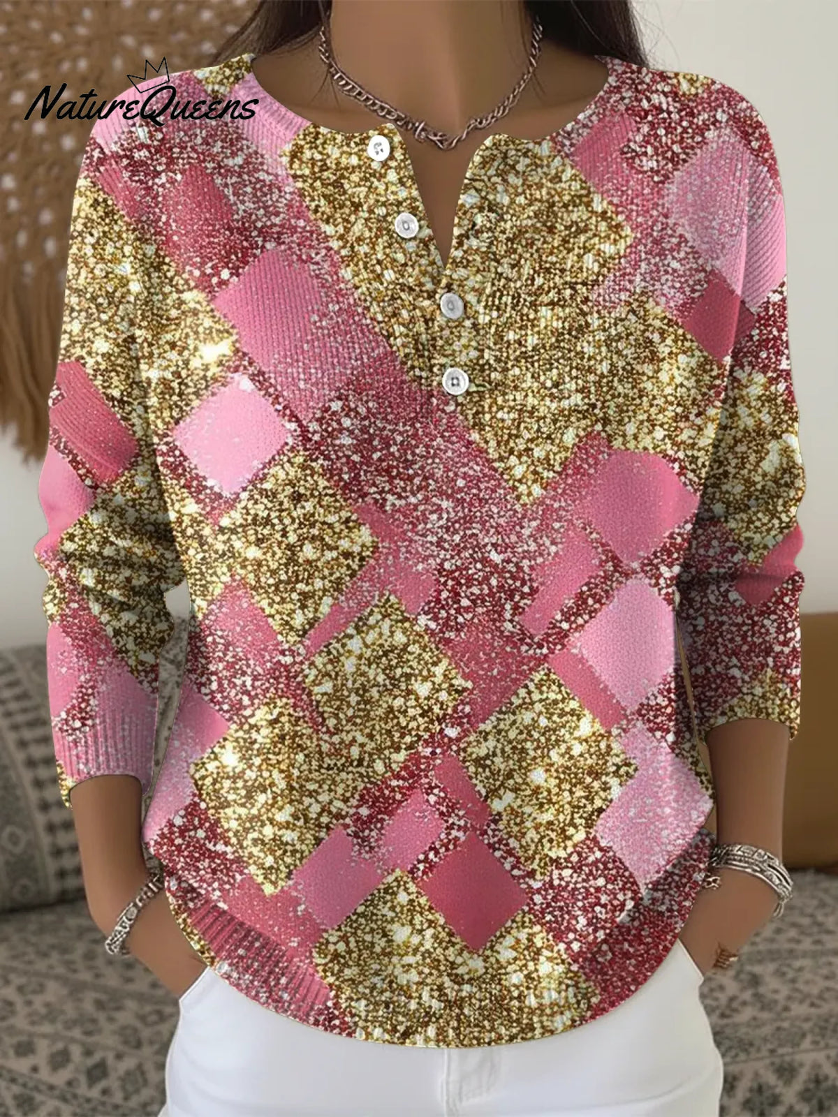 Women's Shiny Geometry Casual Printed Sweater