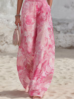 Vacation-style Sleeveless Strappy Top And Printed Chiffon Pants Set