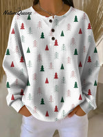 Women's Cute Christmas Tree Print Casual Cotton Shirt