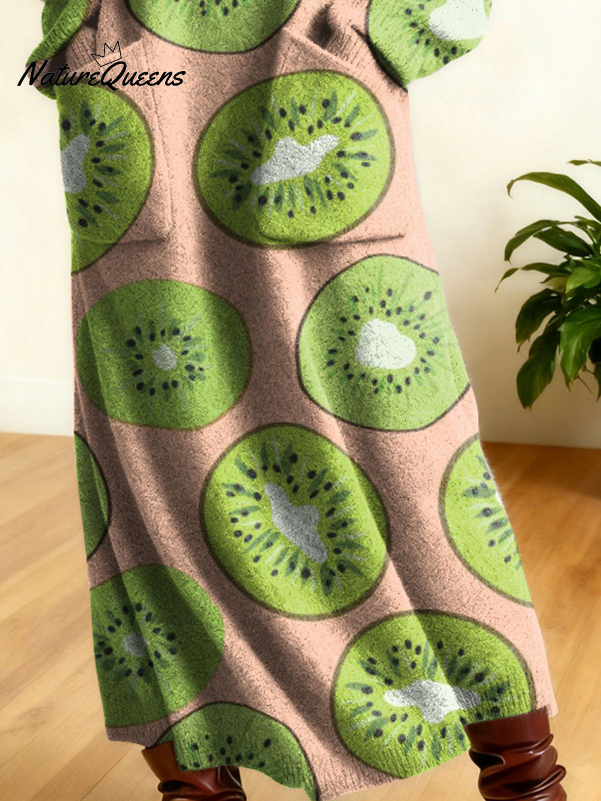 Women's Retro Fruit High-neck Long-sleeve Casual Loose Knit Dress