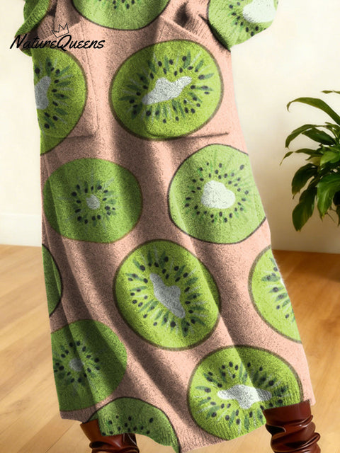 Women's Retro Fruit High-neck Long-sleeve Casual Loose Knit Dress