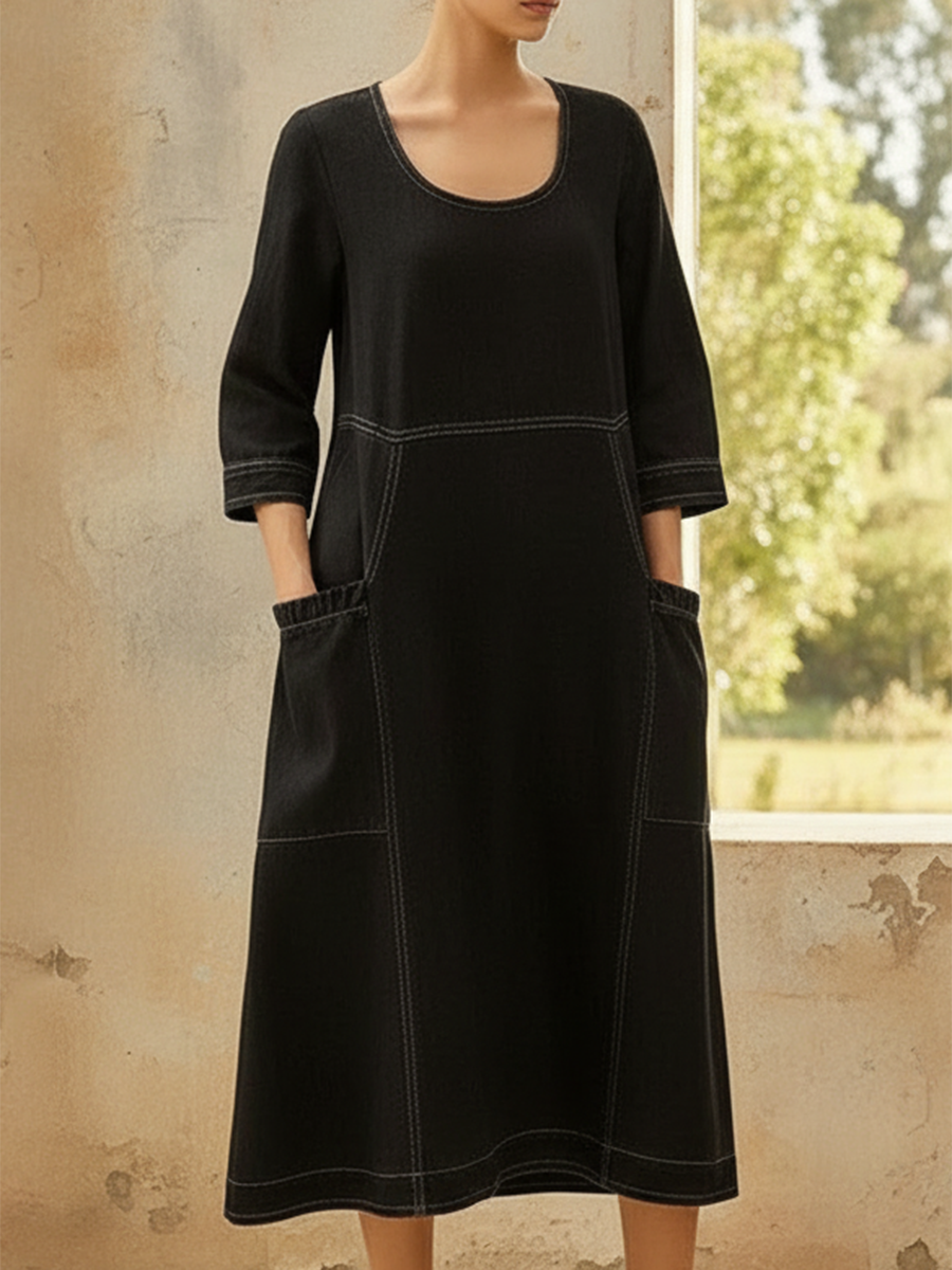 Casual U-neck Denim Cotton Dress