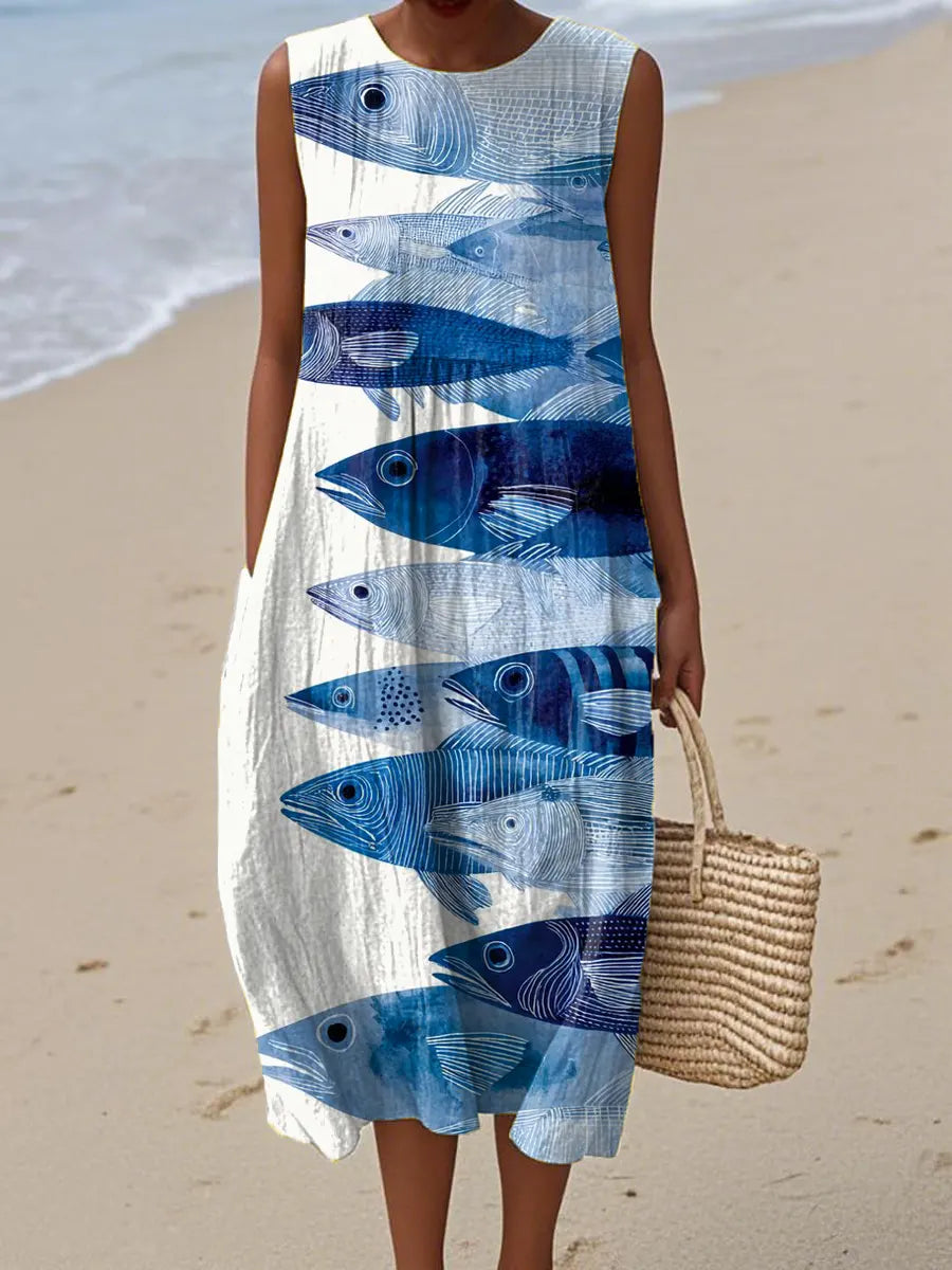 Women's Fish Pattern Art Print Casual Cotton Dress