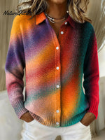 Women's Vintage Gradient Abstract Pattern Art Print Cowl Neck Sweater