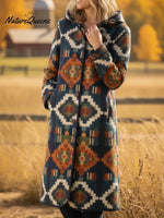 Women's Vintage Wyeth Trail Printed Hooded Button Wool Coat