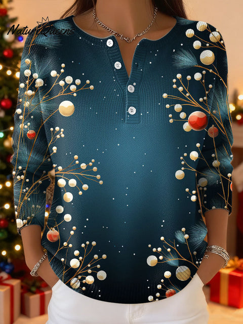 Women's Christmas Pattern Art Print Buttoned Cardigan Sweater