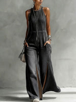 Casual Split Sleeveless Denim Jumpsuit