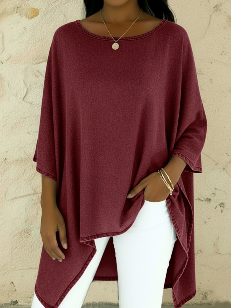 Elegant Artistic Polka Dot Print Stand-collar Denim Top