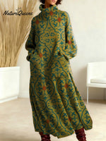 Women's Vintage Symmetrical Flowers Pattern Art Print Casual Cotton Knitted Dress