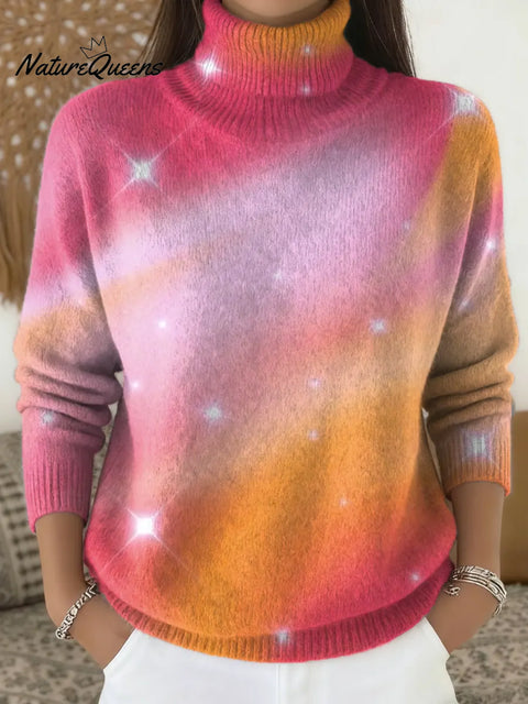 Women's Gradient Art Print Casual Turtleneck Sweater