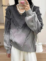 Women's Fashion Gradient V-neck Tassel Sweater