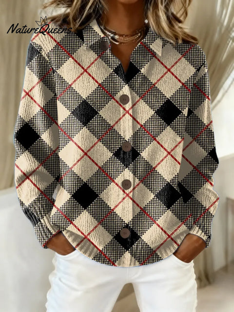 Women's Plaid Pattern Art Print Casual Cotton Knitted Sweater