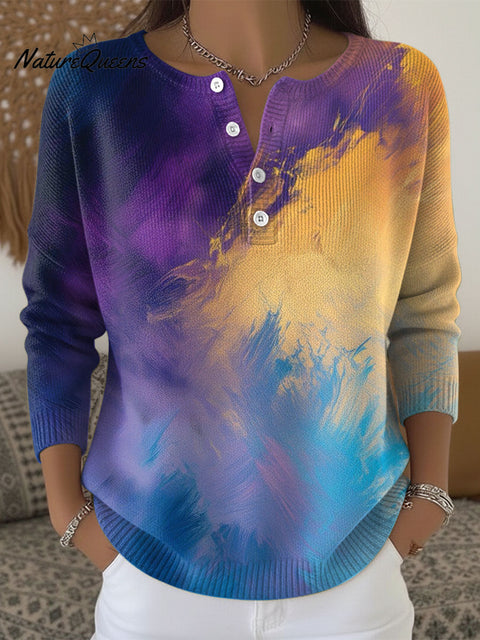 Women's Geometric Abstract Gradient Pattern Art Print Buttoned Cardigan Sweater