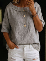 Minimalist Retro Boat-neck Cotton-linen Blouse