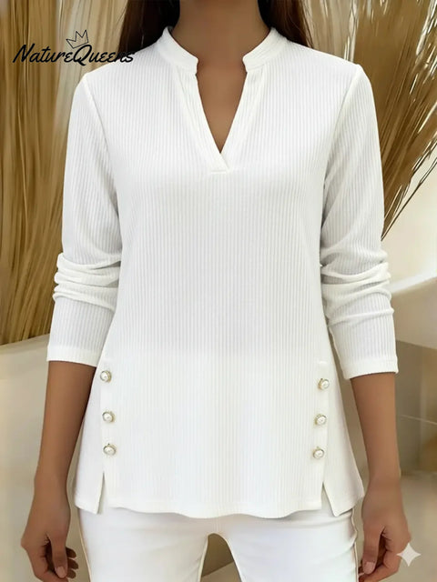 Women's Corduroy Button-Trimmed Top