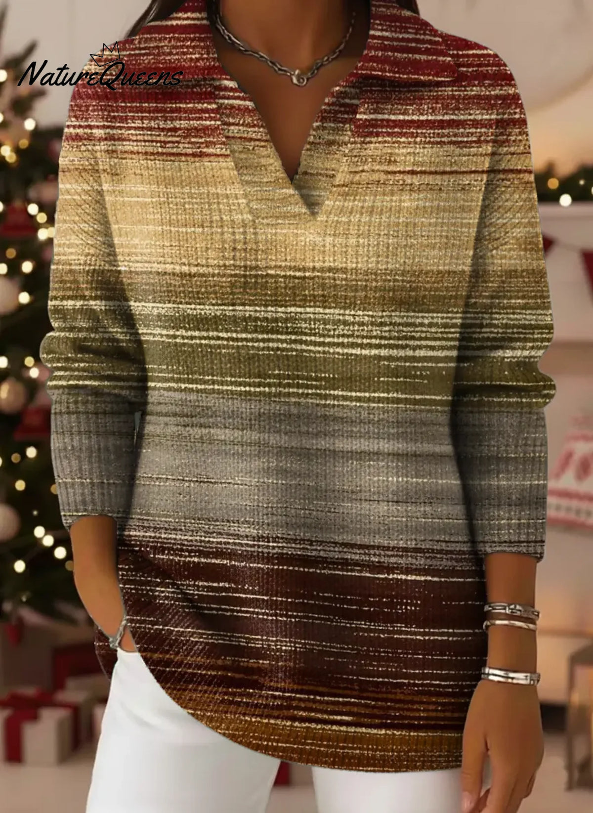 Women's Retro Gradient V-neck Sweater