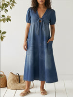 Casual Lace-up Denim Dress