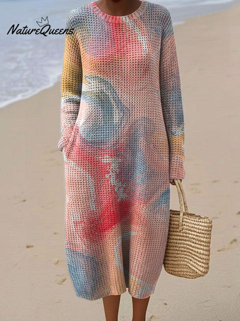 Women's Abstract Pattern Casual Round Collar Long Sleeve Dress