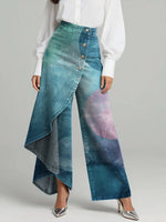 Women's Vintage Pattern Art Print Casual Cotton Denim Pants
