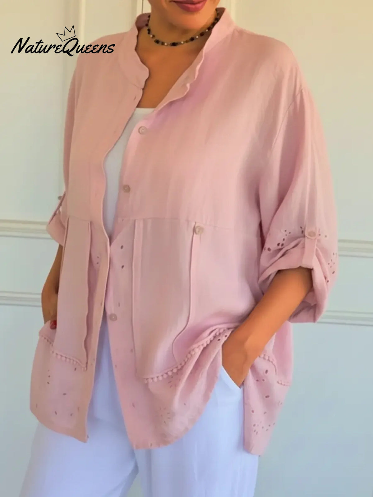 Women's Lace-paneled Cotton And Linen Shirt