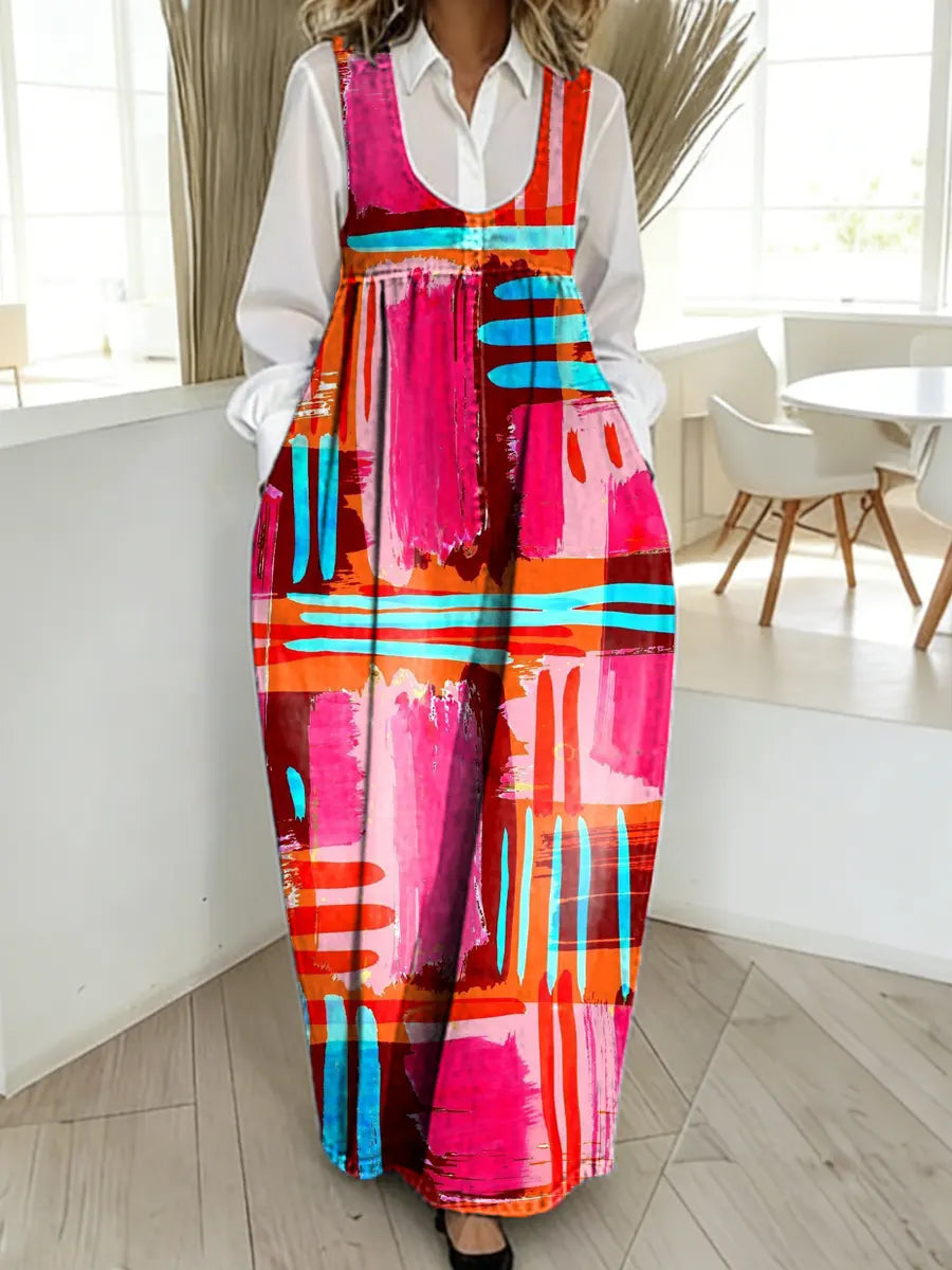 Women's Abstract Pattern Art Print Casual Cotton Denim Dress