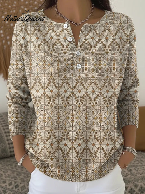 Ethnic Style Patterns Print Buttoned Cardigan Sweater