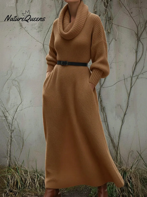 Cozy Elegant Cowl Collar Knit Dress