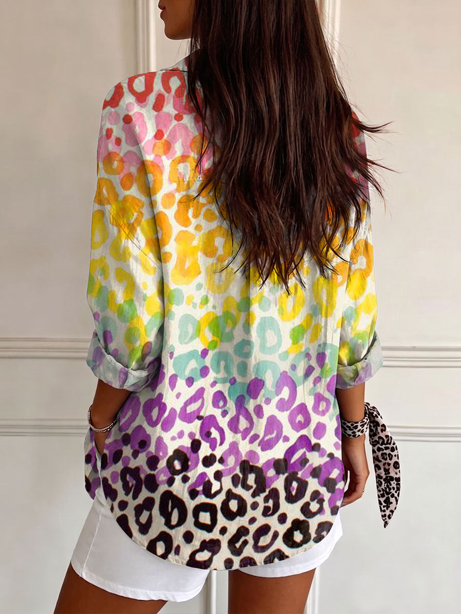 Women's Gradient Leopard Print Casual Shirt